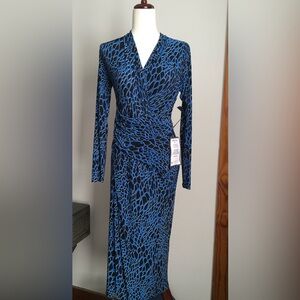 RACHEL Rachel Roy Blue and Black Long Sleeve Wrap Dress
